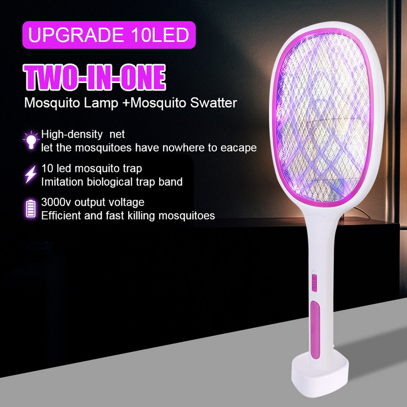 Letná raketa na komáre, nabíjateľná USB s UV svetlom, proti hmyzu, chrobáka, 3000V, elektrická plácačka na muchy, LED lampa