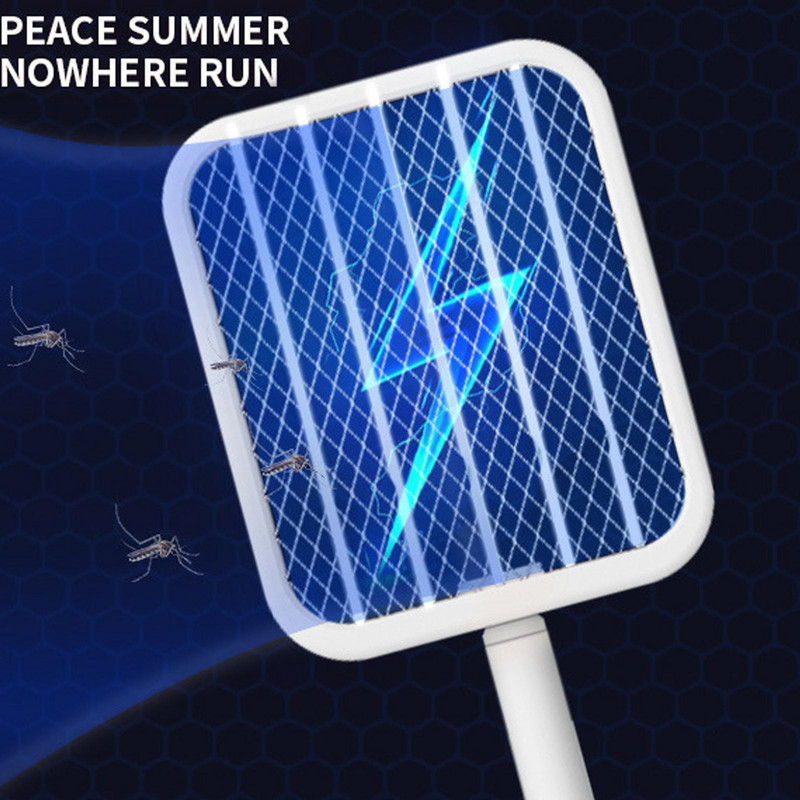 Skladací elektrický plácač na komáre s teleskopickou tyčou, elektrický zabijak, zabijak much, komárov, lampa, USB, hmyz D3a2