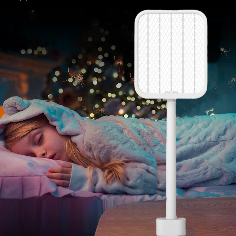 Skladací elektrický plácač na komáre s teleskopickou tyčou, elektrický zabijak, zabijak much, komárov, lampa, USB, hmyz D3a2