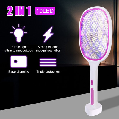 LED lampa elektrická plácačka na muchy, zabijak hmyzu, zabijak s UV svetlom 3000V letná pasca na komáre, nabíjateľná cez USB