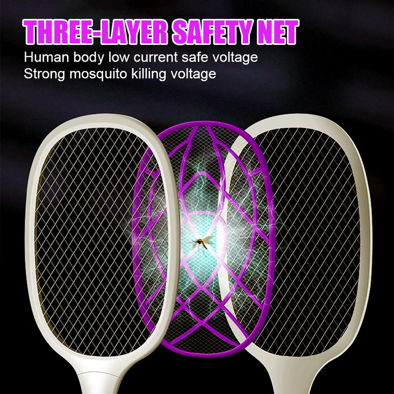 LED-es lámpa elektromos légycsapó rovarölő rovarölő, UV fénnyel 3000V nyári szúnyogcsapó ütő USB újratölthető