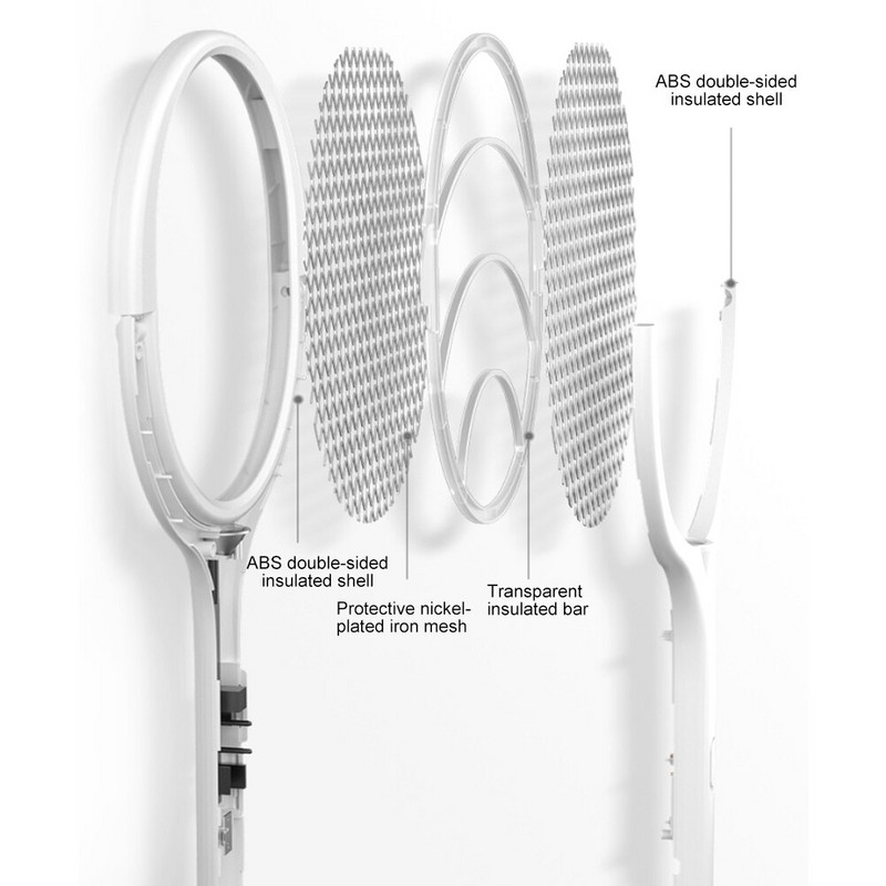Nabíjateľná 2 v 1 elektrická plácačka na muchy s lampou na komáre, ručná alebo hands-free rotačná hlava 3500V