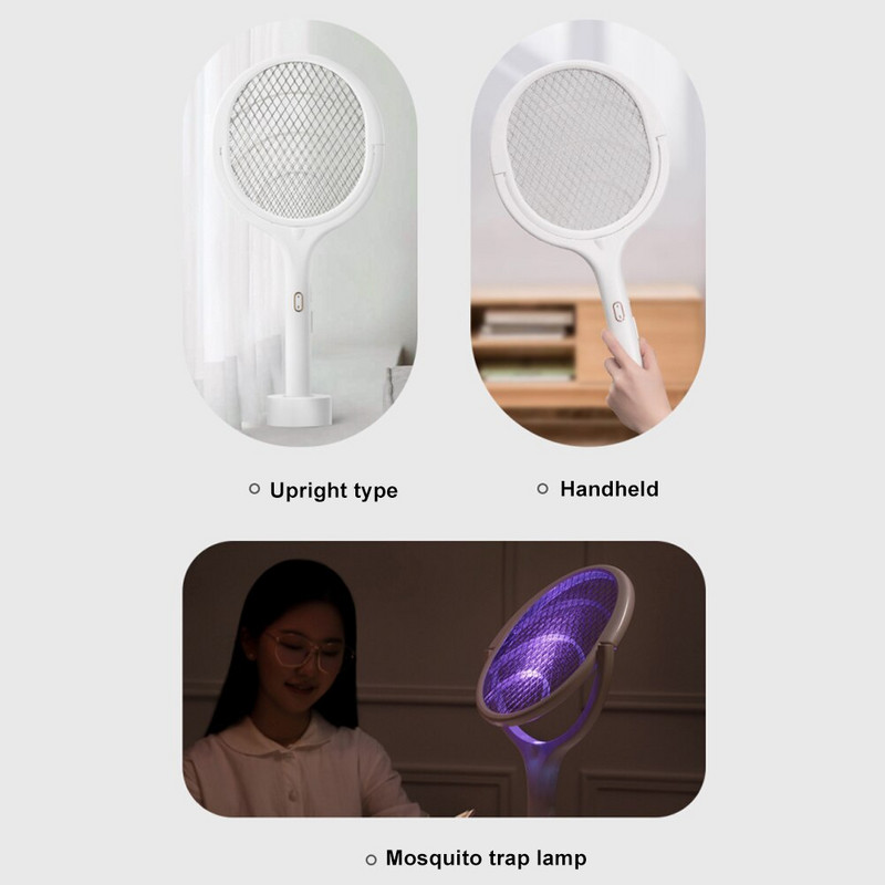 Nabíjateľná 2 v 1 elektrická plácačka na muchy s lampou na komáre, ručná alebo hands-free rotačná hlava 3500V