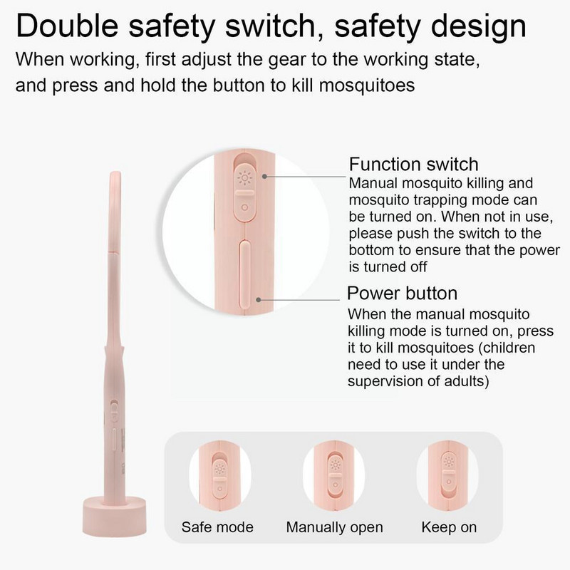 5 u 1 električna mlaznica za komarce, lampa za ubijanje komaraca, punjiva, 3500 V, električna, podesivi kut, USB Fly Bat Zapper Bug S4q5