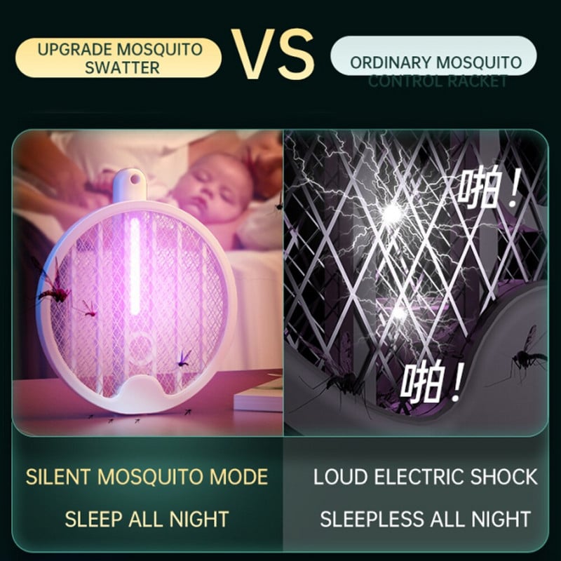 Elektrická plácačka na komáre 3000V Lampa na zabíjanie komárov USB Nabíjateľná raketa na zabíjanie hmyzu Skladacia plácačka na muchy pre vnútorné a vonkajšie použitie