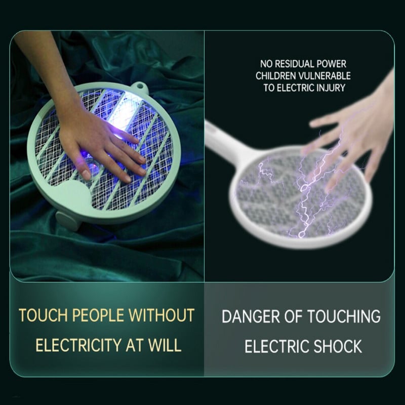 Elektrická plácačka na komáre 3000V Lampa na zabíjanie komárov USB Nabíjateľná raketa na zabíjanie hmyzu Skladacia plácačka na muchy pre vnútorné a vonkajšie použitie