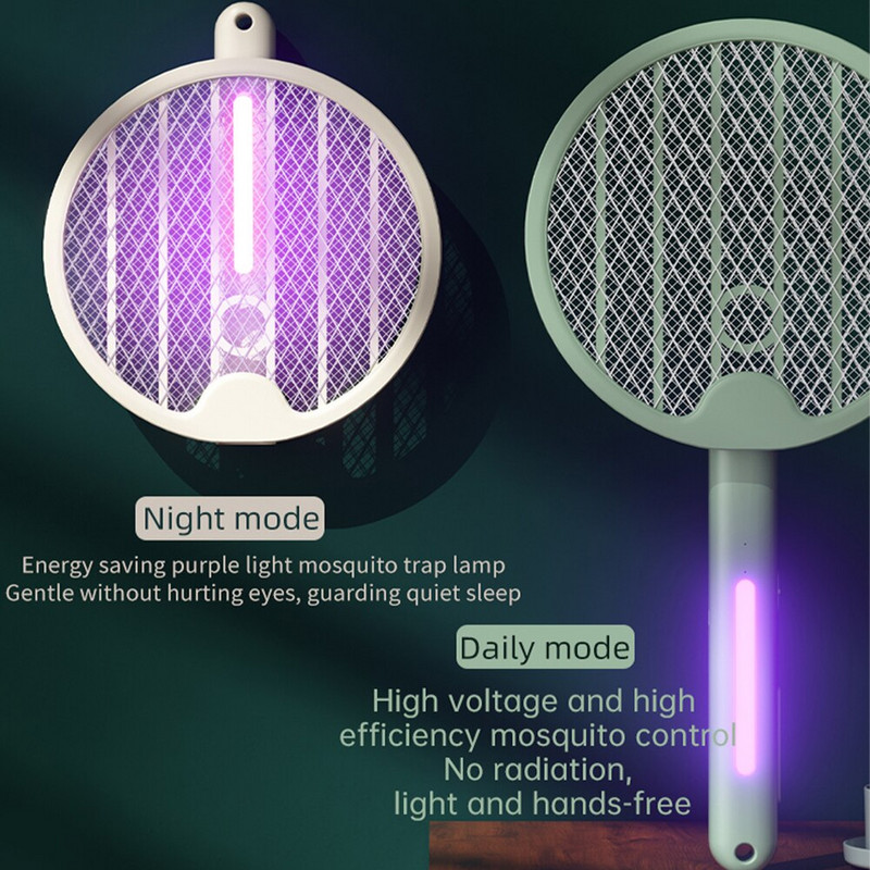 Elektrická plácačka na komáre 3000V Lampa na zabíjanie komárov USB Nabíjateľná raketa na zabíjanie hmyzu Skladacia plácačka na muchy pre vnútorné a vonkajšie použitie