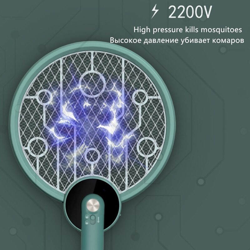 Elektrická raketa proti komárom Bug Zappers 2200 V, nabíjateľná cez USB, domáca raketa proti komárom, 3-vrstvová sieťovina, výkonná skladacia raketa proti komárom