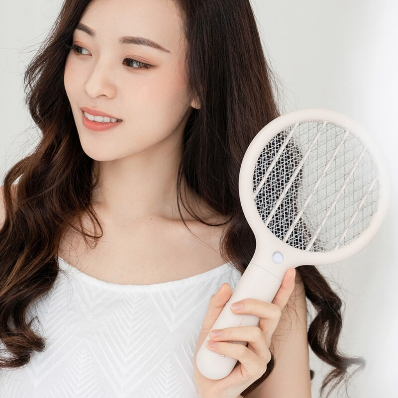 Elektrická lapačka na muchy 2 v 1, lampa a raketa proti hmyzu, USB nabíjateľná, 2600V, 3 sieťoviny, pre domácnosť a exteriér