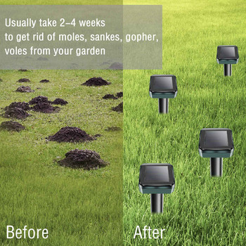 SHGO HOT-Mole Repellent, 4 Pack Ultrasonic Animal Repellent Solar Powered Gopher and Vole Chaser Humane Rodent Repellent
