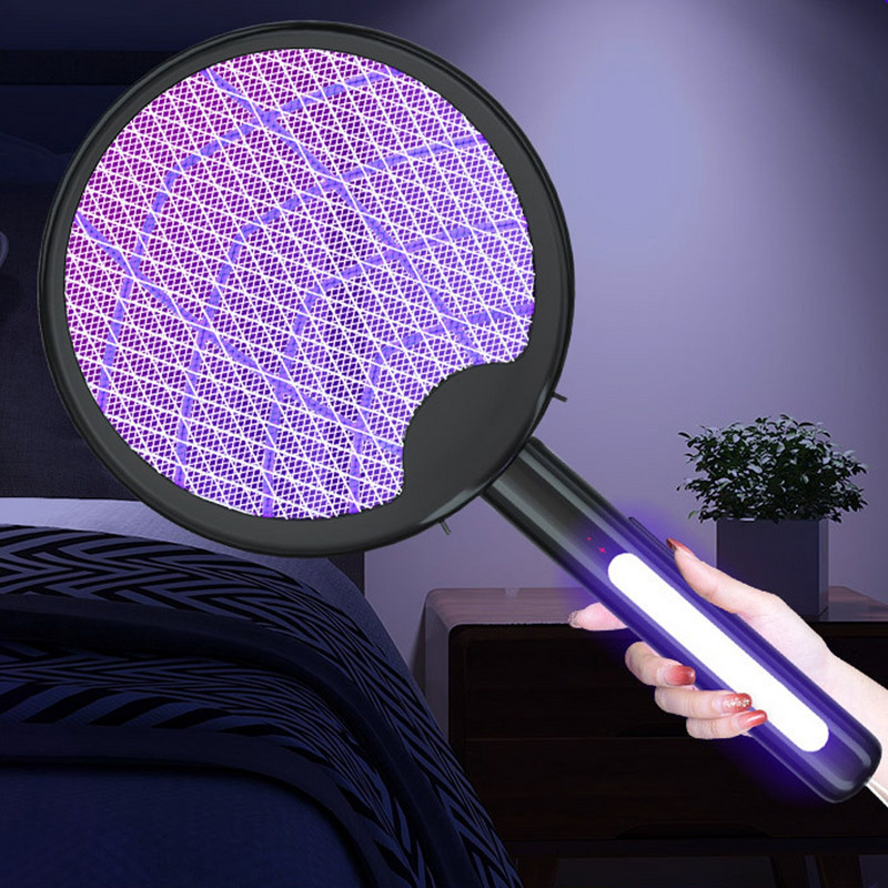 Skladacia elektrická lapač much, skladacia raketa na lapač much, jednoduché skladovanie, 2000mAh USB nabíjateľná lapač much, pasca na hmyz na stôl