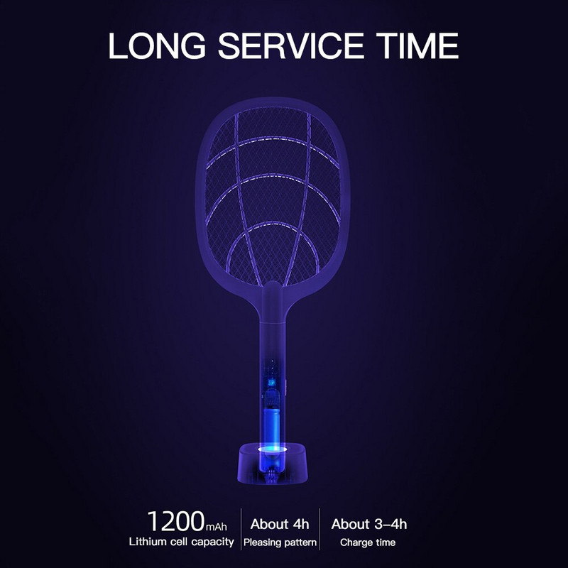 2 v 1 elektrická pálka na komáre, lampa na zabíjanie komárov s USB nabíjateľným uhlom, nastaviteľný elektrický pálkar na hmyz