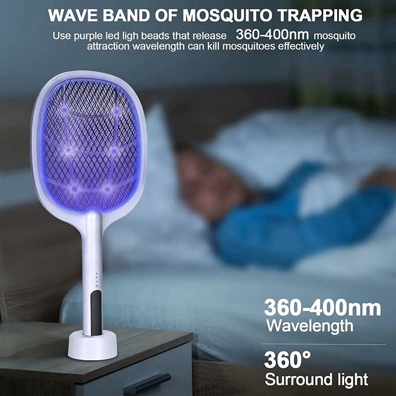 Elektrická plácačka na muchy, vnútorná a vonkajšia plácačka na muchy, nabíjateľná raketa na komáre do domácnosti, spálne, kuchyne, 2 balenia