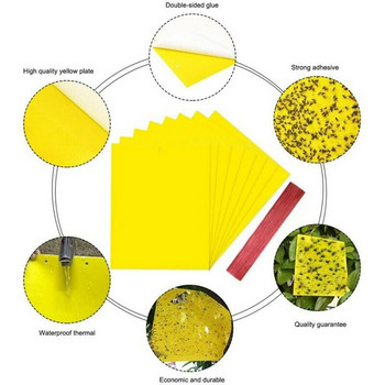 Νέο 100τμχ κολλώδες χαρτί παγίδας μυγών Κίτρινο παγίδες Fruit Flues Insect Glue Catcher Διπλής Όψης 20X15cm