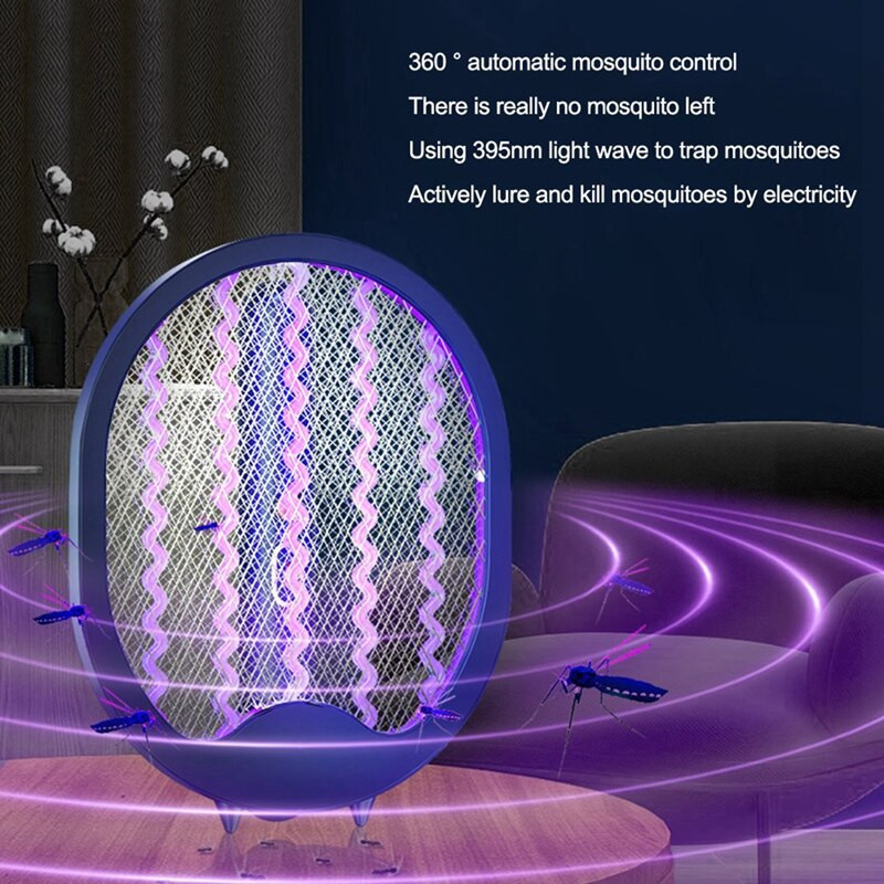 Összecsukható elektromos szúnyogcsapó falra szerelhető kézi 3000V újratölthető szúnyoglégyütő, állítható poloskazár