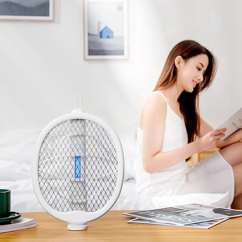 Mucholapka, skladacia, ručná lapačka na komáre, 3000-voltová pasca na hmyz, raketa na lapač much, biela