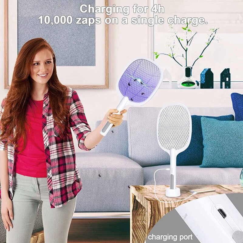 Elektrická plácačka na muchy, vnútorná a vonkajšia plácačka na muchy, nabíjateľná raketa na komáre do domácnosti, spálne, kuchyne, 2 balenia