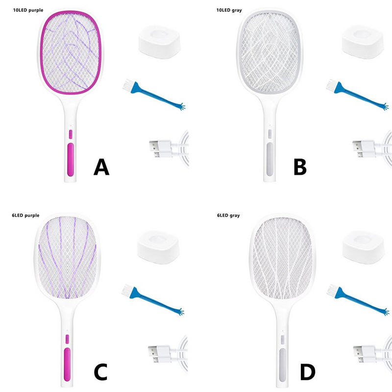 2-v-1 USB 3000V elektrický zabijak komárov UV svetlo plácačka na muchy lapač komárov dobíjateľná plachta na hmyz 1200mAh