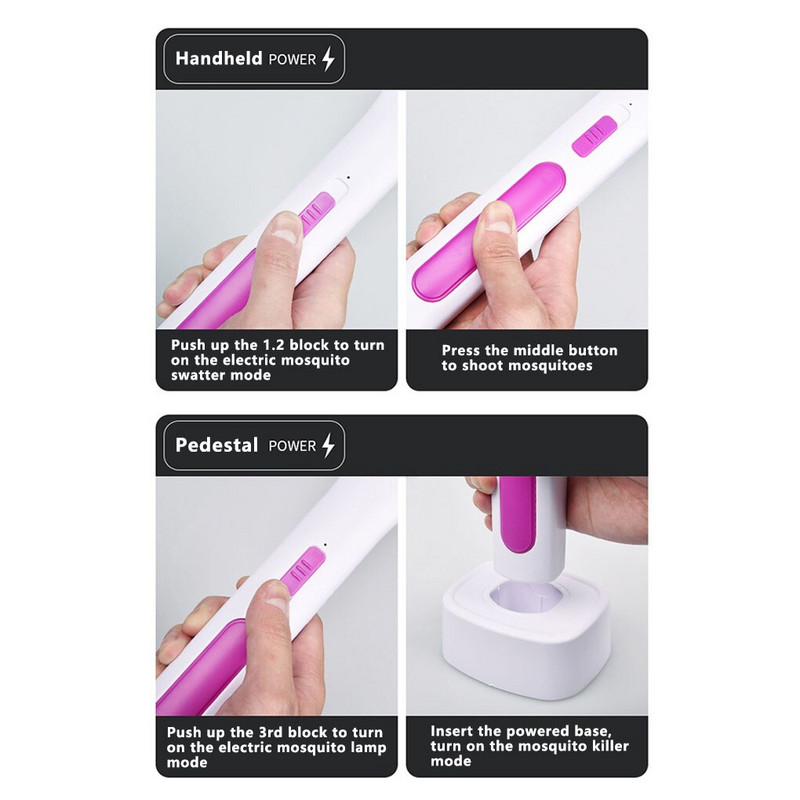 2-v-1 USB 3000V elektrický zabijak komárov UV svetlo plácačka na muchy lapač komárov dobíjateľná plachta na hmyz 1200mAh