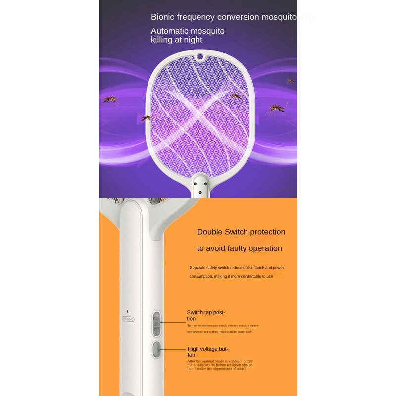 Ručna svjetiljka za ubijanje komaraca USB 1200MAh Summer Fly Swatter Trap Kućni reket protiv insekata za dom na otvorenom