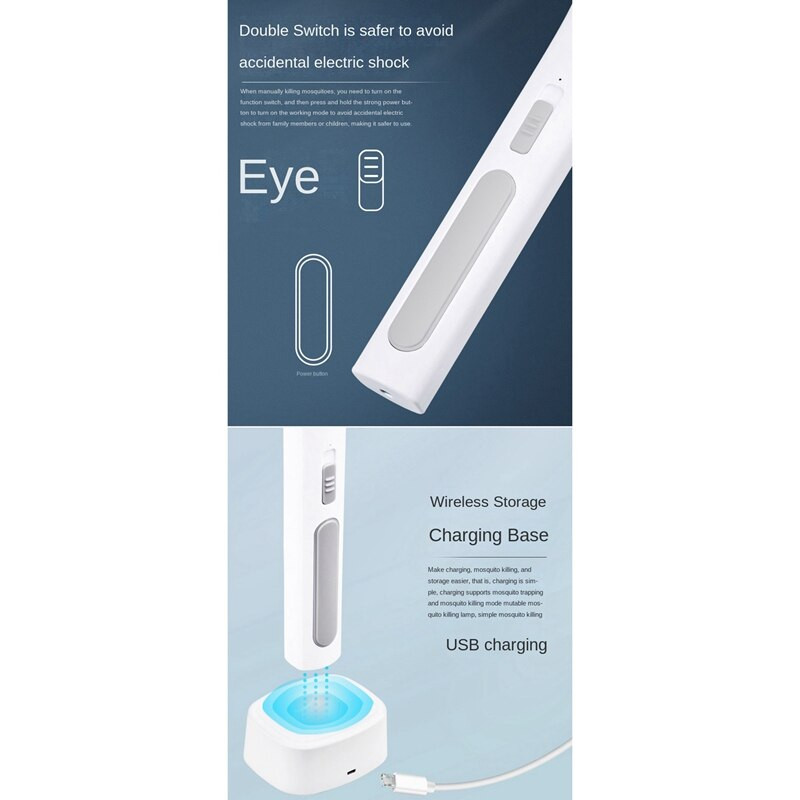 Lampă ucigaș țânțari 3000V 6 LED cu lampă UV USB 1200Mah Zapper Bug Zapper Summer Fly Swatter Capcană Home Bug Rachetă pentru insecte