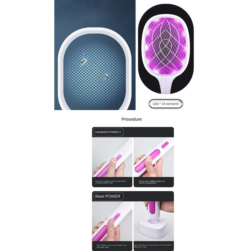 Lampă ucigaș țânțari 3000V 6 LED cu lampă UV USB 1200MAh Bug Zapper Summer Fly Swatter Capcană Home Bug Rachetă pentru insecte