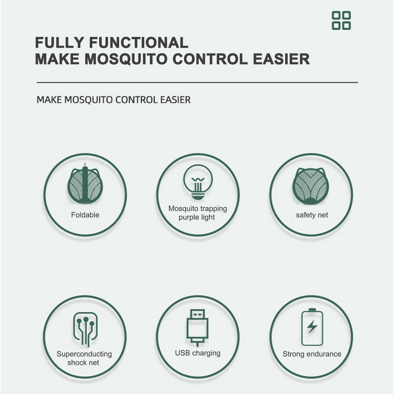 Fly Zapper szúnyogcsapda ütő Összehajtható poloskák Zapper Racket Light Újratölthető elektromos szúnyogcsapda poloskáknak Szúnyogok