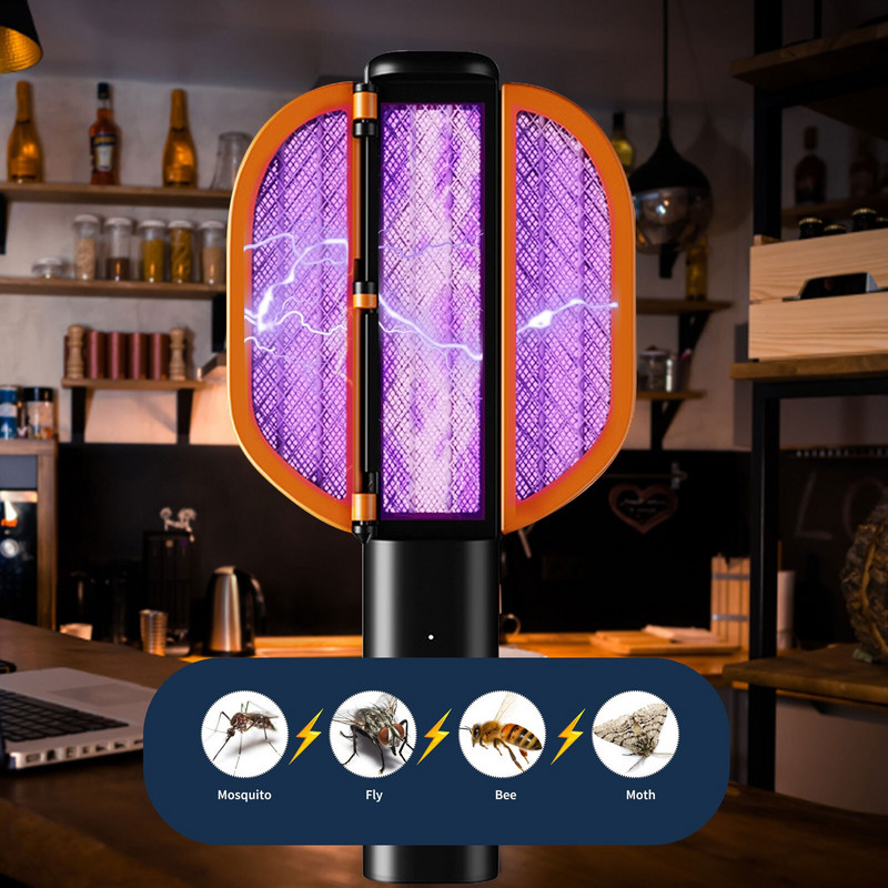 2 v 1 elektrická pálka na komáre, multifunkčná nastaviteľná lampa na zabíjanie hmyzu, elektrická nabíjateľná pálka proti komárom s USB