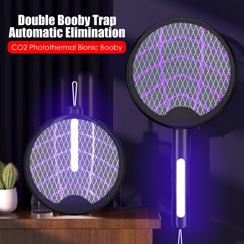 Skladacia elektrická plácačka na muchy, elektrická prenosná raketa na hmyz, nabíjateľná cez USB, elektrická prenosná plácačka na muchy 3000 voltov