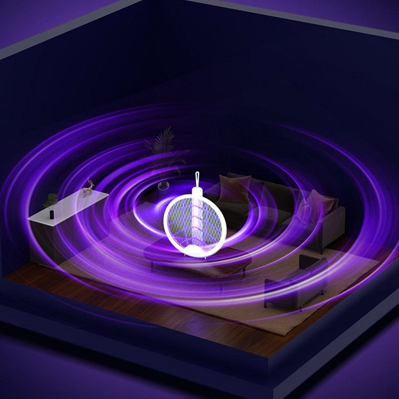 Skladacia elektrická plácačka na muchy, elektrická prenosná raketa na hmyz, nabíjateľná cez USB, elektrická prenosná plácačka na muchy 3000 voltov