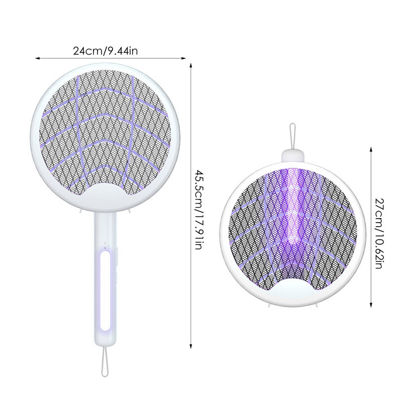 Skladacia elektrická plácačka na muchy, elektrická prenosná raketa na hmyz, nabíjateľná cez USB, elektrická prenosná plácačka na muchy 3000 voltov