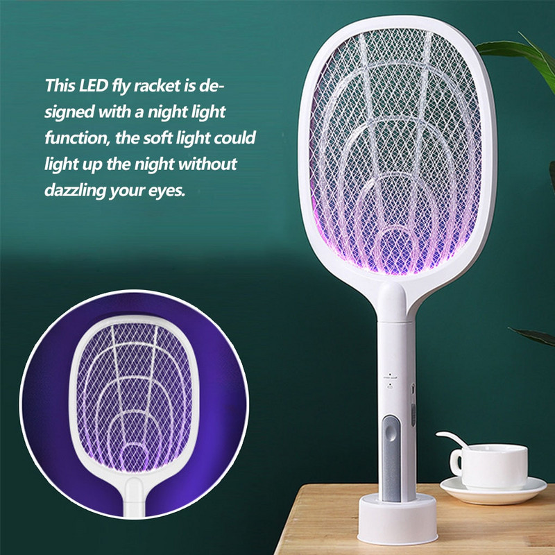 3000V електрическа мухобойка с ултравиолетова светлина USB акумулаторна LED лампа летен капан за комари ракета против насекоми