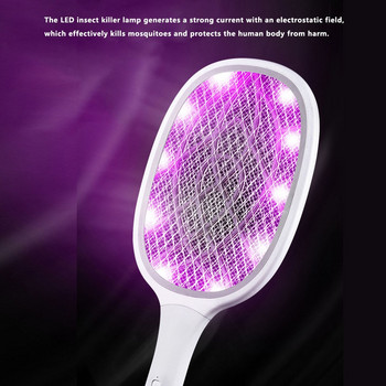 Електрическа мухобойка с UV светлина 3000V USB акумулаторна LED лампа Лятна капан за комари Ракета против насекоми