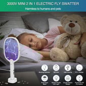 Prenosný elektrický lapač much 2 v 1 3000 V USB nabíjateľný elektrický lapač much, hmyzí lapač na komáre, muchy, včely a mole