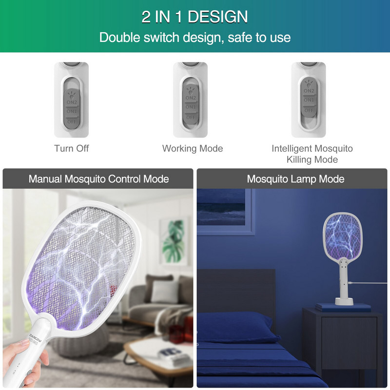 Prenosný elektrický lapač much 2 v 1 3000 V USB nabíjateľný elektrický lapač much, hmyzí lapač na komáre, muchy, včely a mole