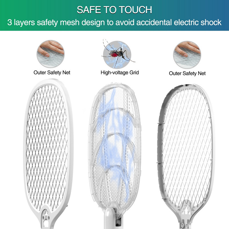 Prenosný elektrický lapač much 2 v 1 3000 V USB nabíjateľný elektrický lapač much, hmyzí lapač na komáre, muchy, včely a mole