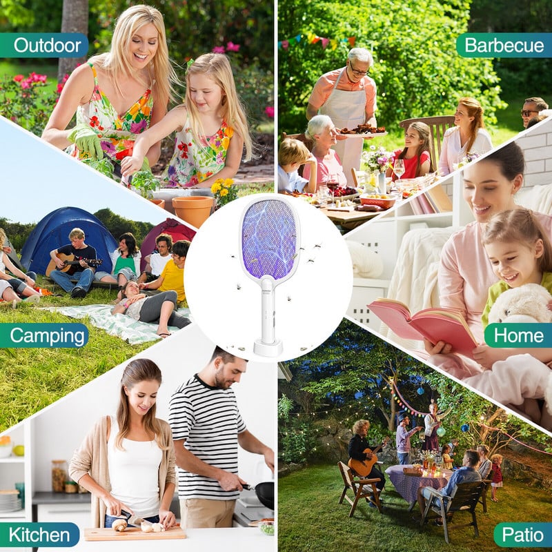 Prenosný elektrický lapač much 2 v 1 3000 V USB nabíjateľný elektrický lapač much, hmyzí lapač na komáre, muchy, včely a mole