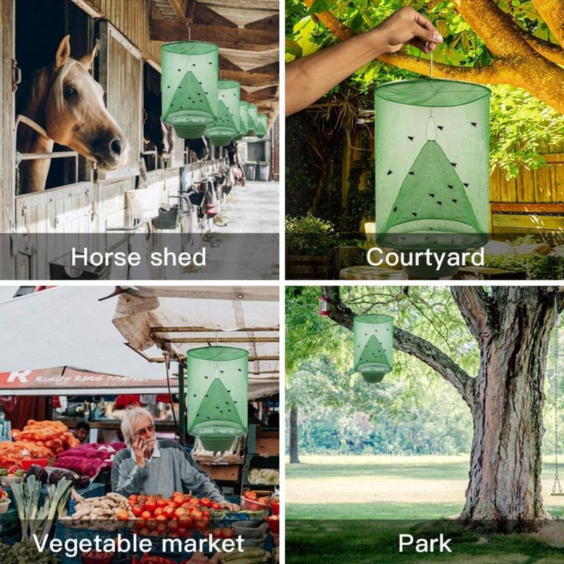 Vonkajšia zavesená mucholapka, opakovane použiteľná mucholapka, opakovane použiteľná rančová mucholapka pre vonkajšiu záhradu, konskú stodolu, farmu, dvor 4 ks