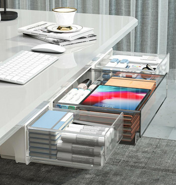 Γραφείο Storage Box Under Desk Κρυφό Συρτάρι Clear Organizer Συρτάρι Επιτραπέζιο αναλώσιμα Βάση ράφι σημειωματάριων στυλό χαρτικών Δίσκος αποθήκευσης