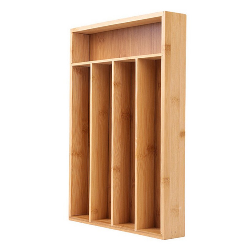 Cutie de depozitare tavă de tacâmuri din bambus de bucătărie, sertare retractabile de depozitare a tacâmurilor, instrumente de bijuterii de bucătărie, organizator de sertar