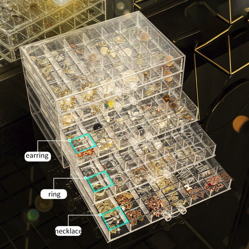 Kvadrātveida caurspīdīgas plastmasas glabāšanas kastītes rotaslietu kastītes auskaru organizators 120/72 regulējama sprauga rotaslietu pērlītēm Auskaru kastītes organizators