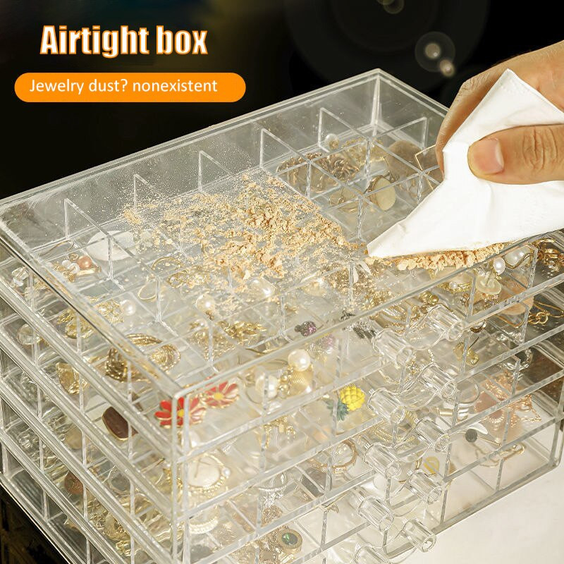 Kvadrātveida caurspīdīgas plastmasas glabāšanas kastītes rotaslietu kastītes auskaru organizators 120/72 regulējama sprauga rotaslietu pērlītēm Auskaru kastītes organizators