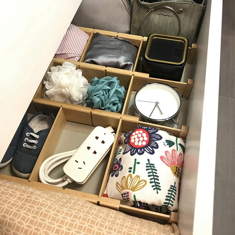 Organizator s pregradama za ladice od 4 komada sa 6 dodatnih mini pregrada s oprugom za kuhinju, spavaću sobu, kupaonicu i ured