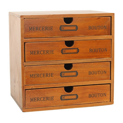 Drvena retro ladica s 4 sloja, kutija za pohranu, retro pregrade za stolni stol, organizator, kozmetički nakit, rustikalna polica, kućni stolni ukras