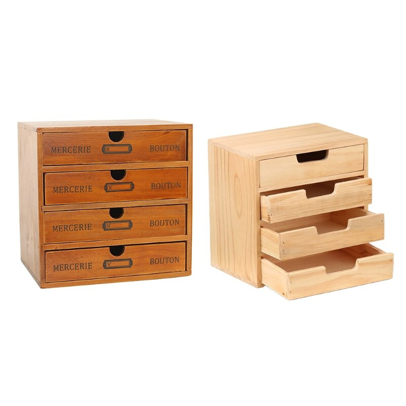 Drvena retro ladica s 4 sloja, kutija za pohranu, retro pregrade za stolni stol, organizator, kozmetički nakit, rustikalna polica, kućni stolni ukras