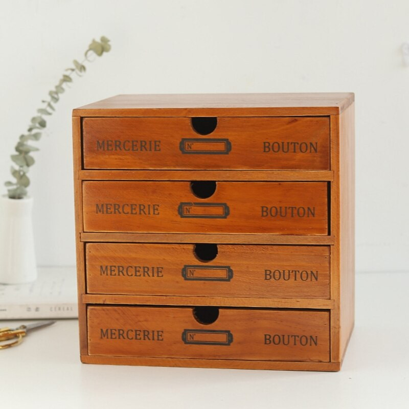 Drvena retro ladica s 4 sloja, kutija za pohranu, retro pregrade za stolni stol, organizator, kozmetički nakit, rustikalna polica, kućni stolni ukras