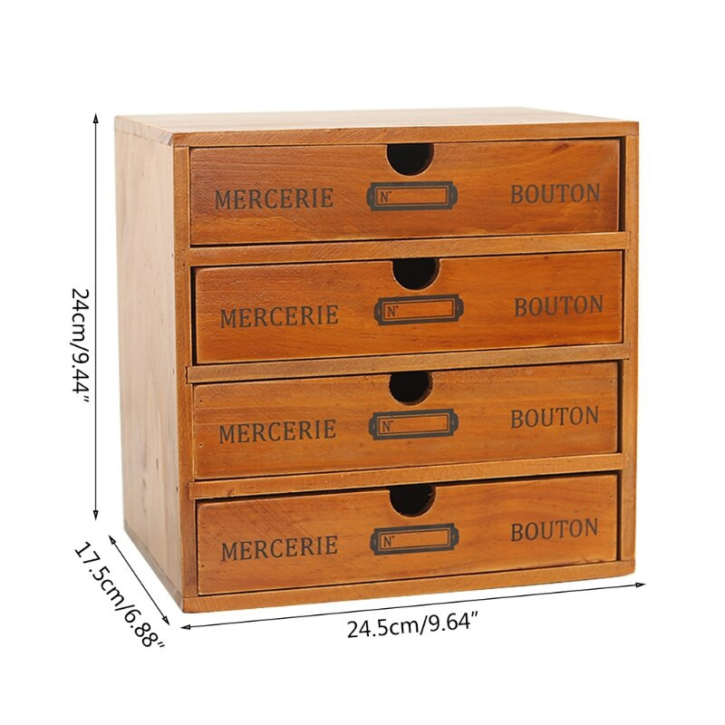 Drvena retro ladica s 4 sloja, kutija za pohranu, retro pregrade za stolni stol, organizator, kozmetički nakit, rustikalna polica, kućni stolni ukras