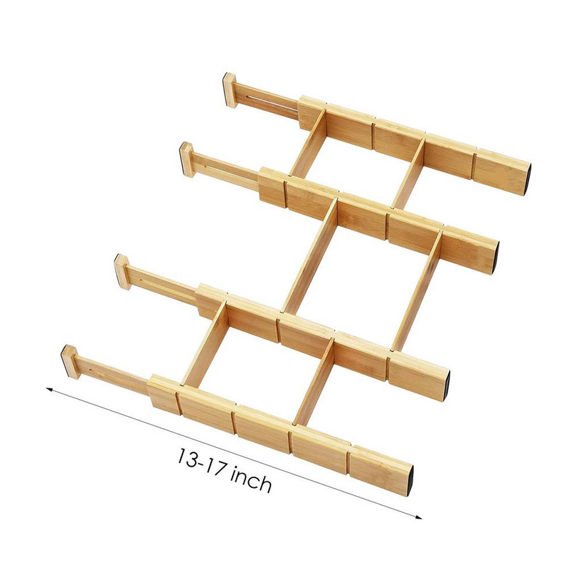 Bambusový deliaci čap zásuviek, organizér do kuchynských zásuviek, nastaviteľný, rozšíriteľný, deliaci čap zásuviek, ľahko inštalovateľná priečka zásuviek