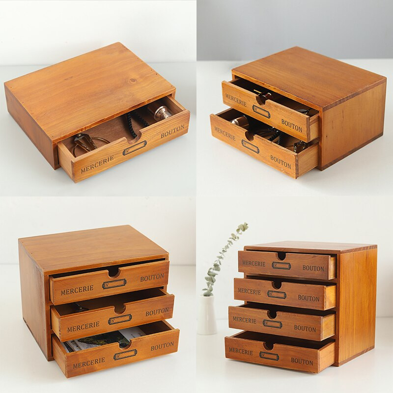 Retro drvena ladica Kutija za pohranu Ured Stolni ormarić za pohranu sitnica Završna kutija Vrsta ladice Organizator za nakit Kozmetički organizator
