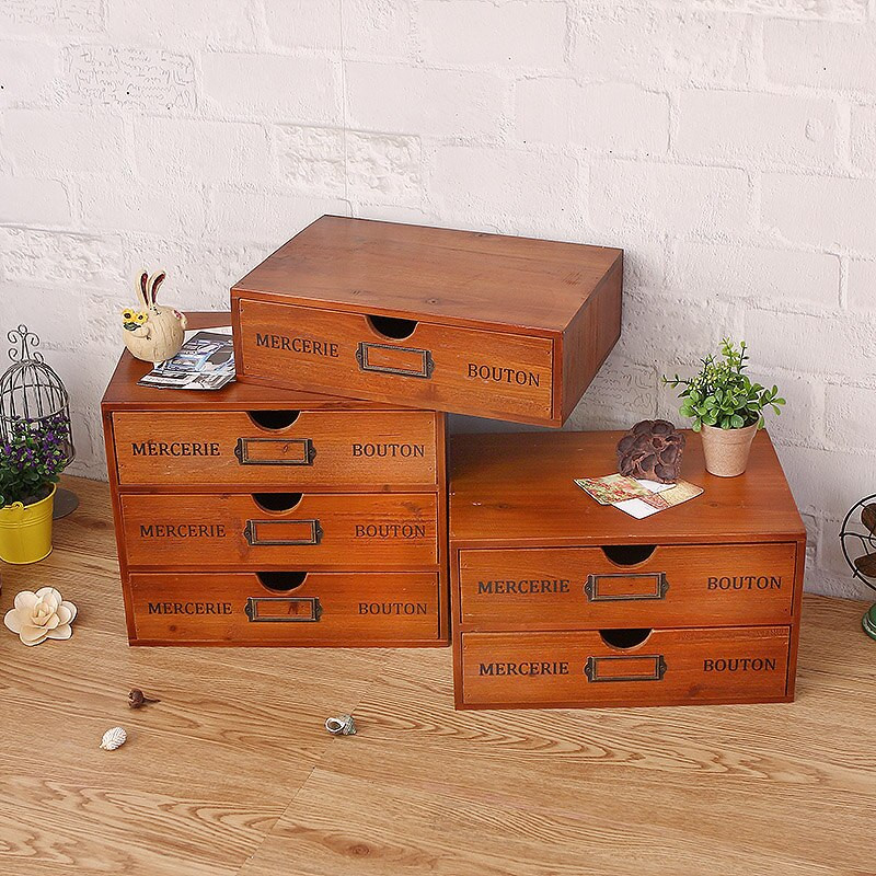 Retro drvena ladica Kutija za pohranu Ured Stolni ormarić za pohranu sitnica Završna kutija Vrsta ladice Organizator za nakit Kozmetički organizator